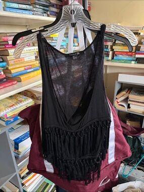 Forever 21 Black Fringe Cropped Tank
